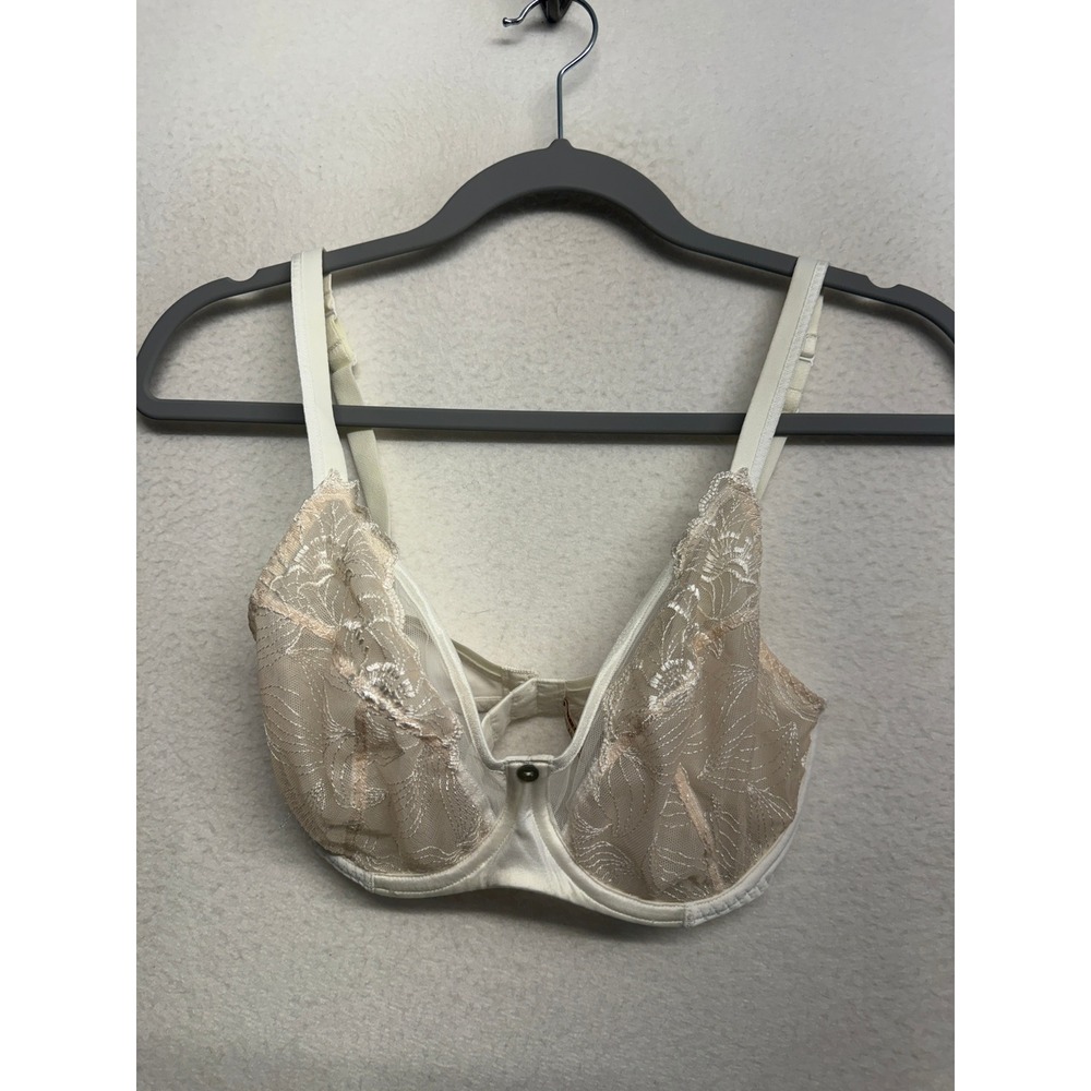 Maison Lejaby Ivory Floral Lace Sheer Mesh Underwire Bra Adjustable Straps 30E